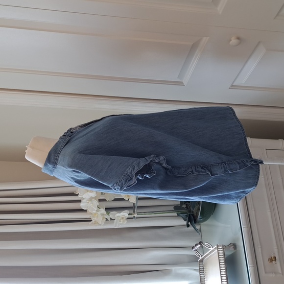 Madewell Womens Indigo Blue Denim Silk/Cotton Blend Ruffle Sides Shirt Size S - Picture 4 of 7